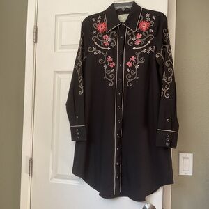 Roper Black Dress with Pink Embroidery